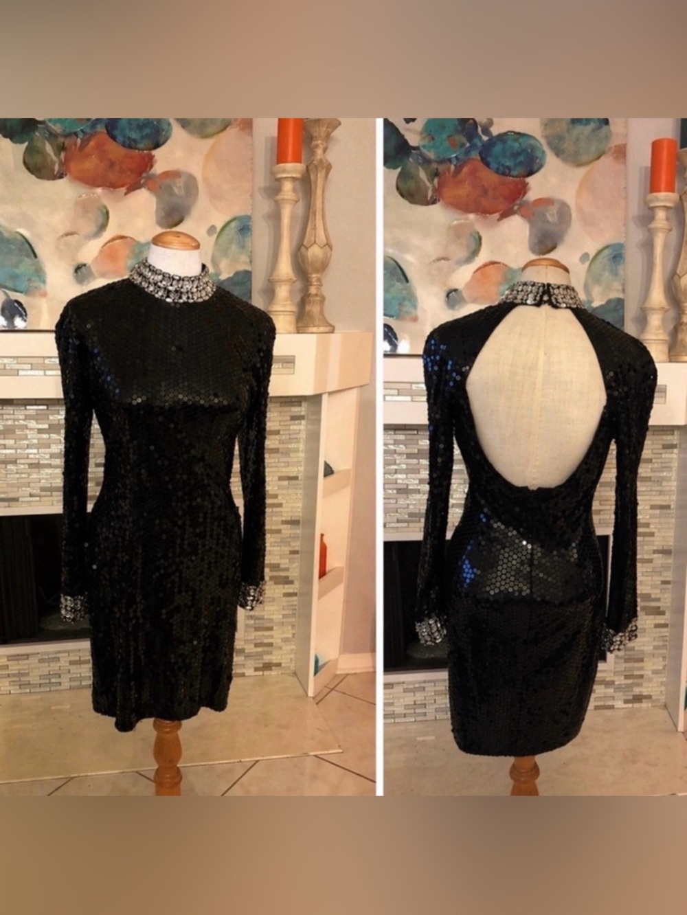 Vintage Nite Line Black mobwife Dress With Back Out Sz 8